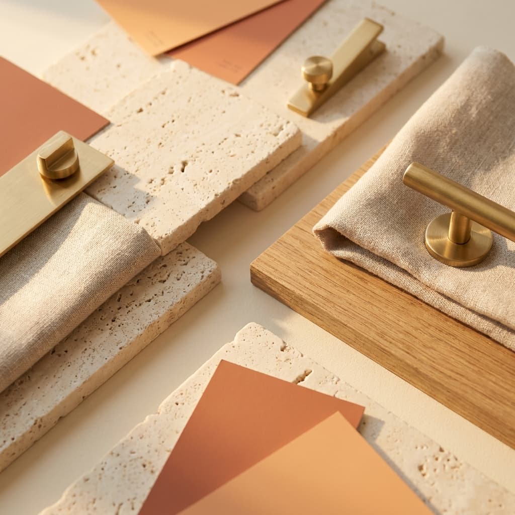 Close-up of a warm material palette